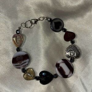 Hand Crafted Heart Charm Bracelet with Silver and Black
